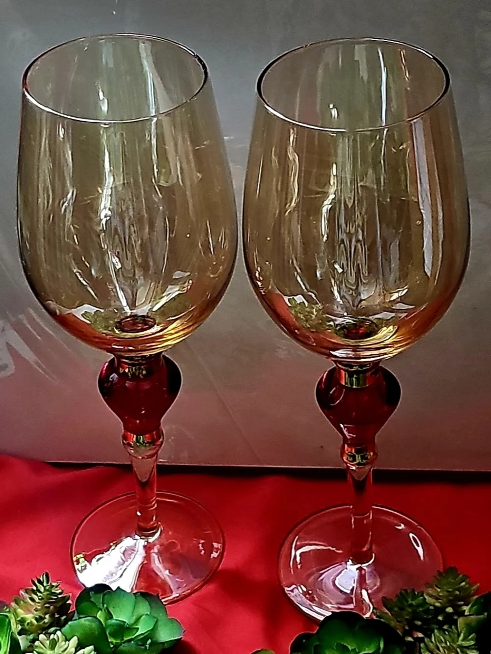 Elegant PIER 1 Amber Luster Red Jewel Water Goblet, Set of 2